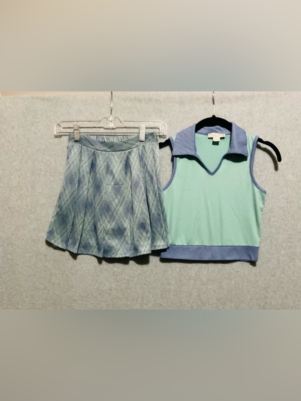 Knitworks set of 2 Mint Green & Blue Sleeveless Polo Tank Top and skit w short